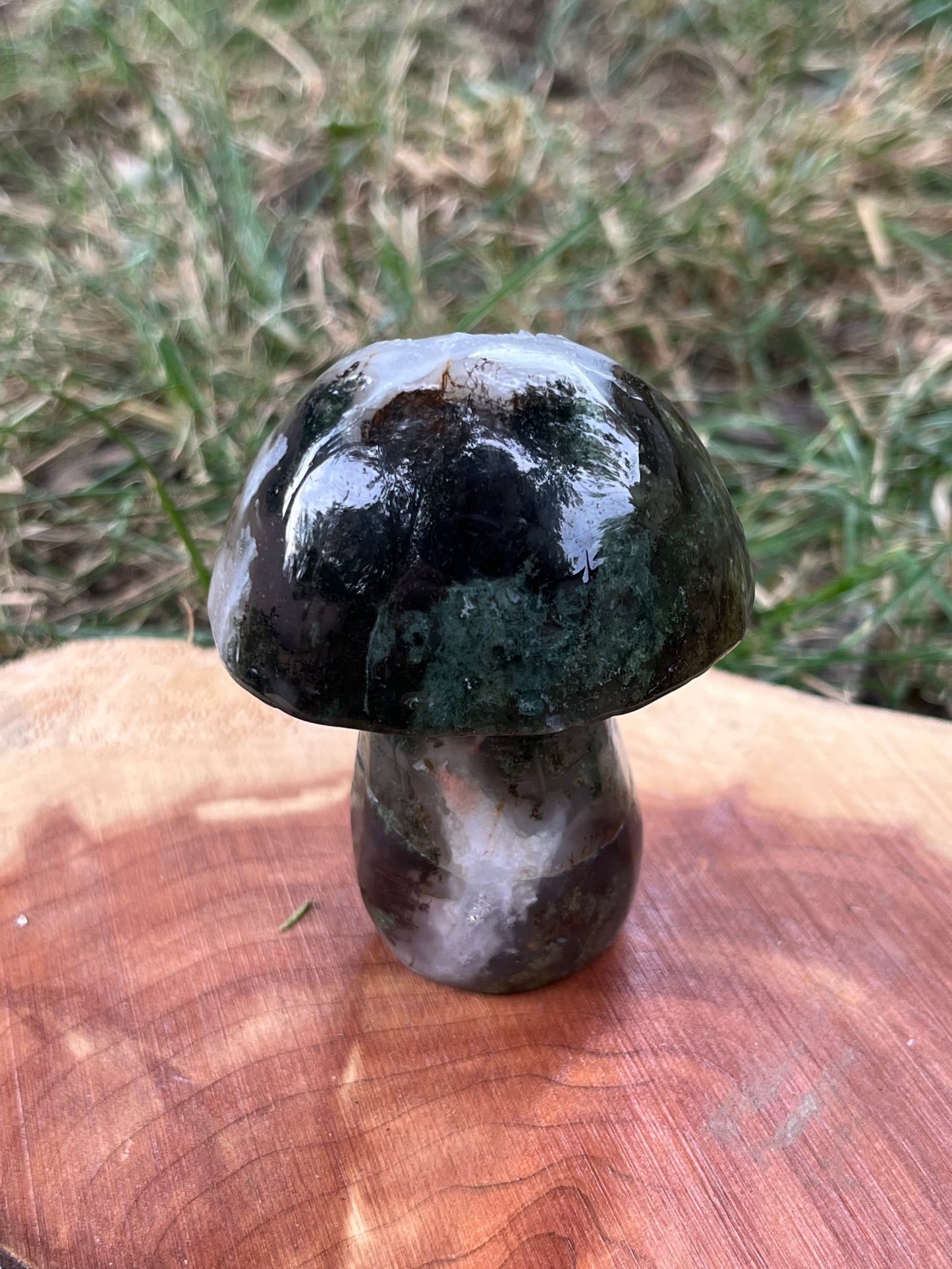 Mushroom Moss Agate Carving - Large