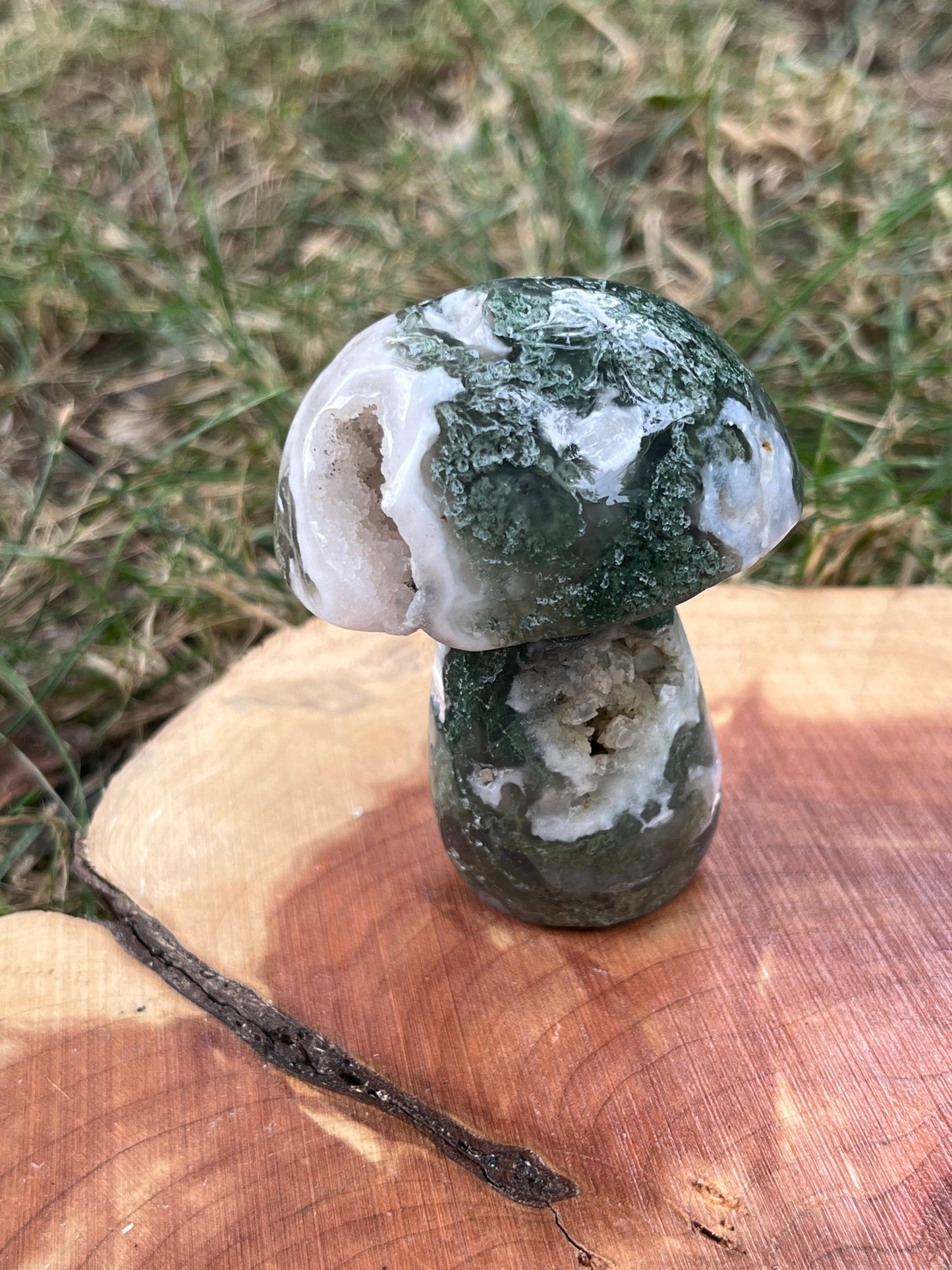 Mushroom Moss Agate Carving - Large