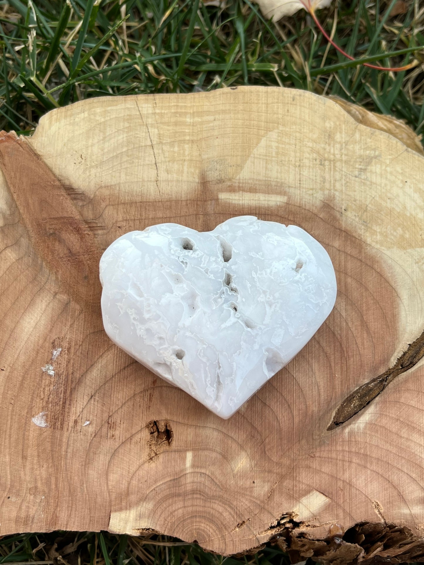 White Agate Heart Carving