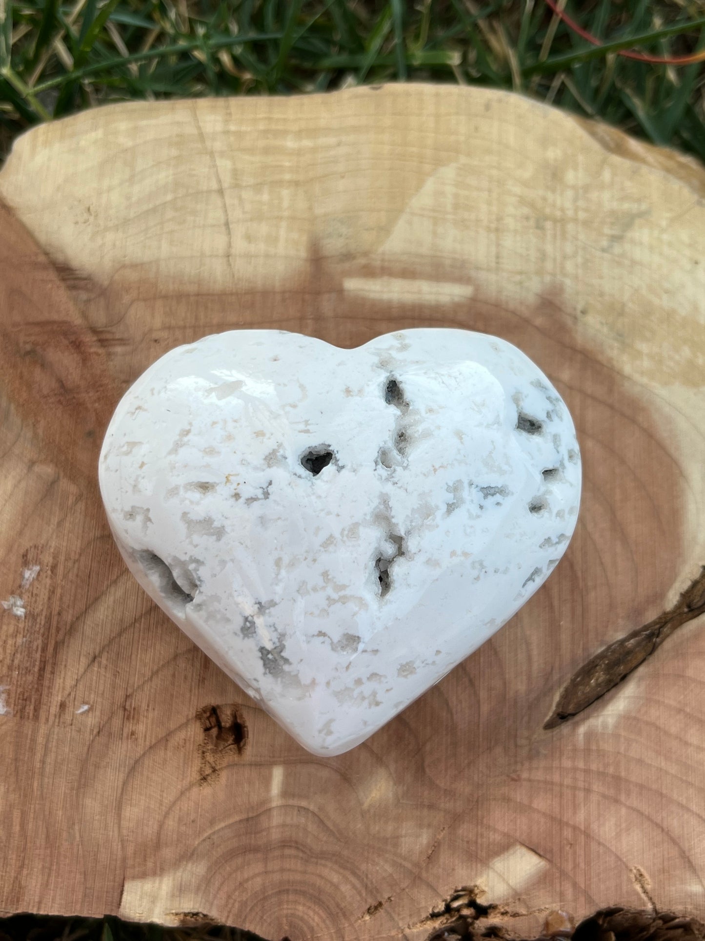 White Agate Heart Carving